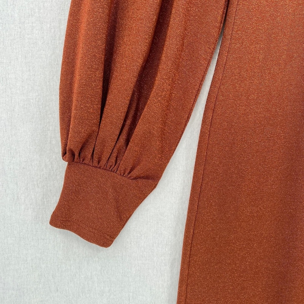 ENZA COSTA Lurex Jersey Split Maxi Dress Small Copper Sparkle Long Sleeve Retro - Picture 10 of 16